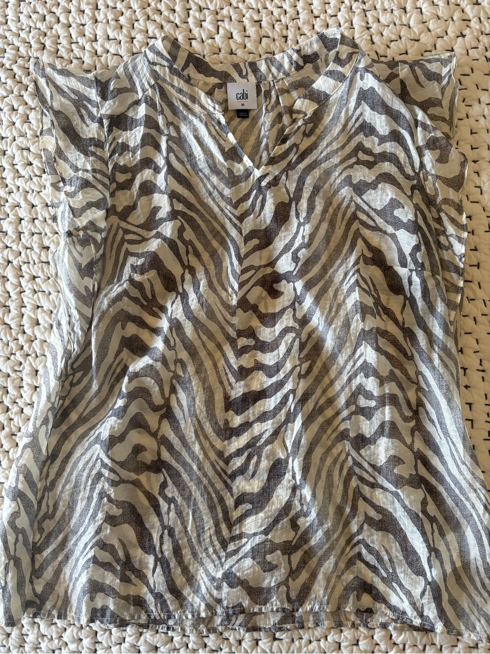 Cabi Zebra Print V-Neck Flutter Sleeve Top